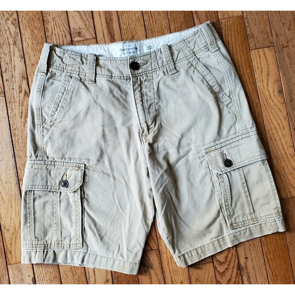 Y2k Abercrombie & Fitch Mens Heavy Weight Cargo Shorts Size 30 Khaki